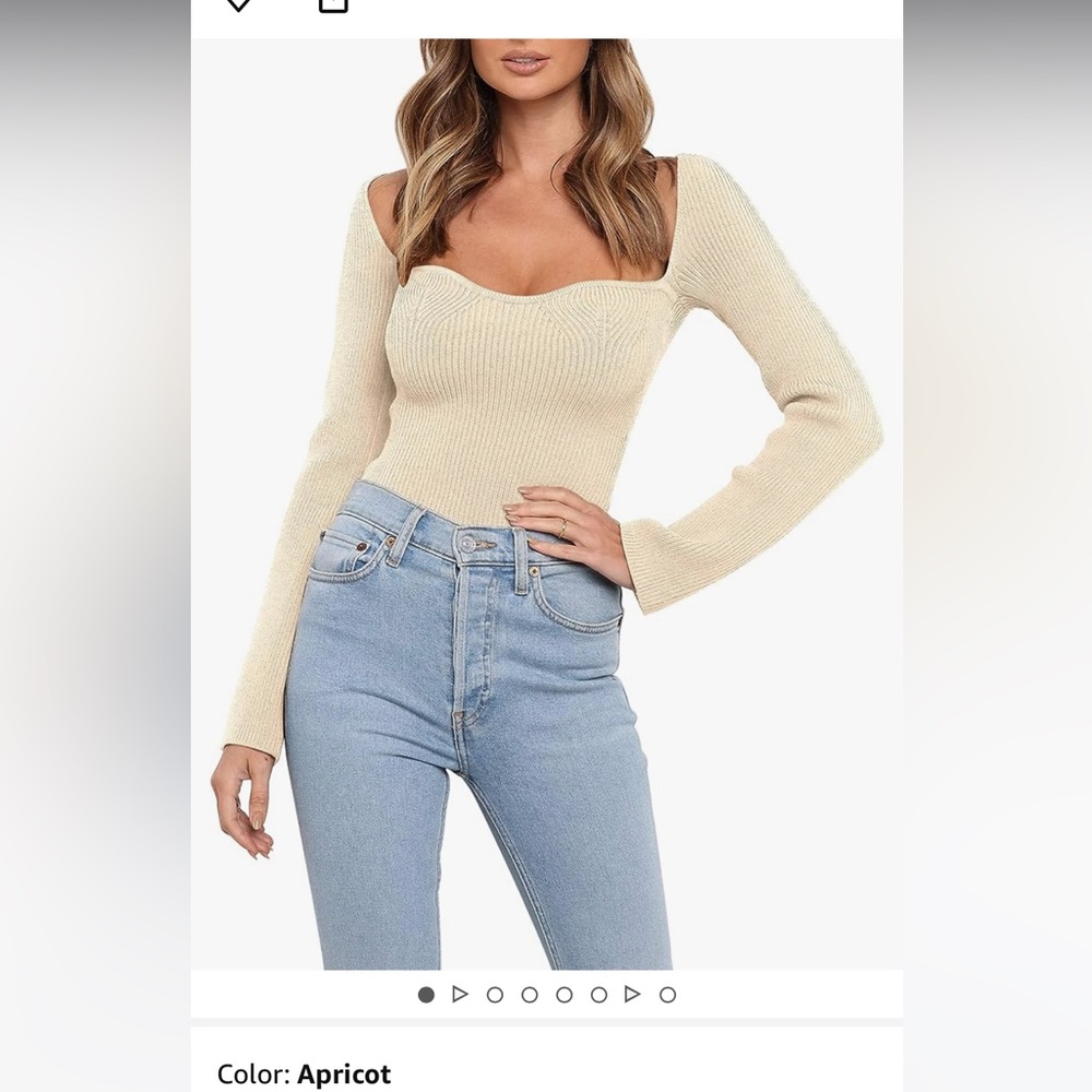 ANRABESS Womens Long Sleeve Sweetheart Neck Sweater